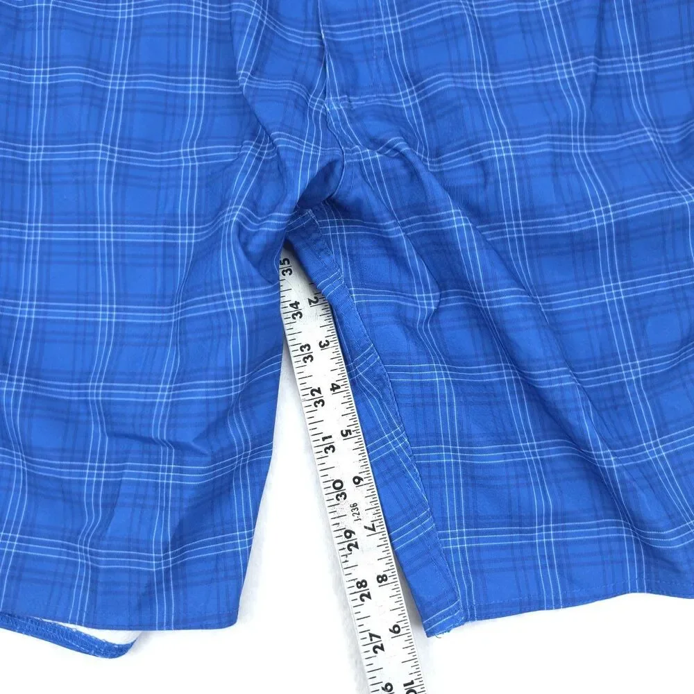Johnnie O Swim Shorts Mens 35 (36x9) Plaid Board Shorts Blue Beach Surf